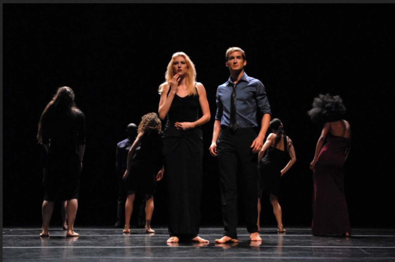 Martha Graham Dance Company in Lamentation Variations 2007...2 dancers stare out at audience